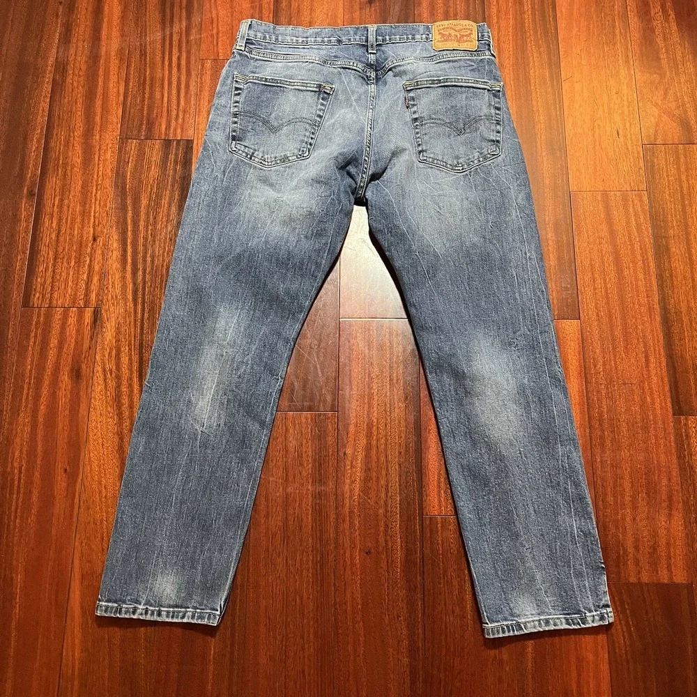 Levis Jeans Mens 34x30 502 Blue Whiskering Fade Grunge Workwear Stretch Gorpcore